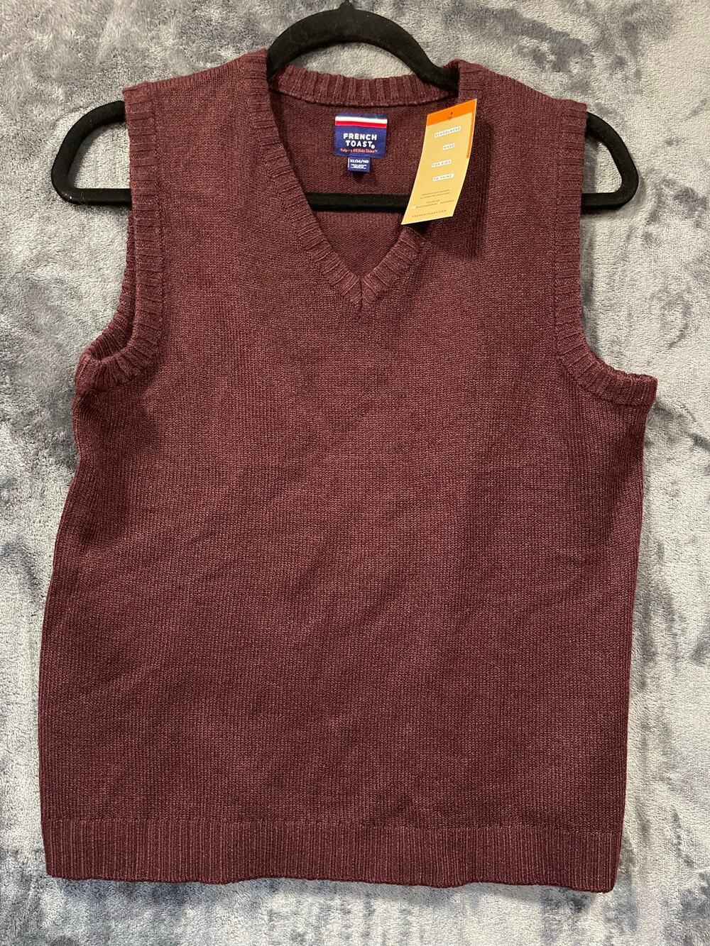 French Toast Burgundy V Neck Sweater Vest NWT Youth XL / Fits Adult Small